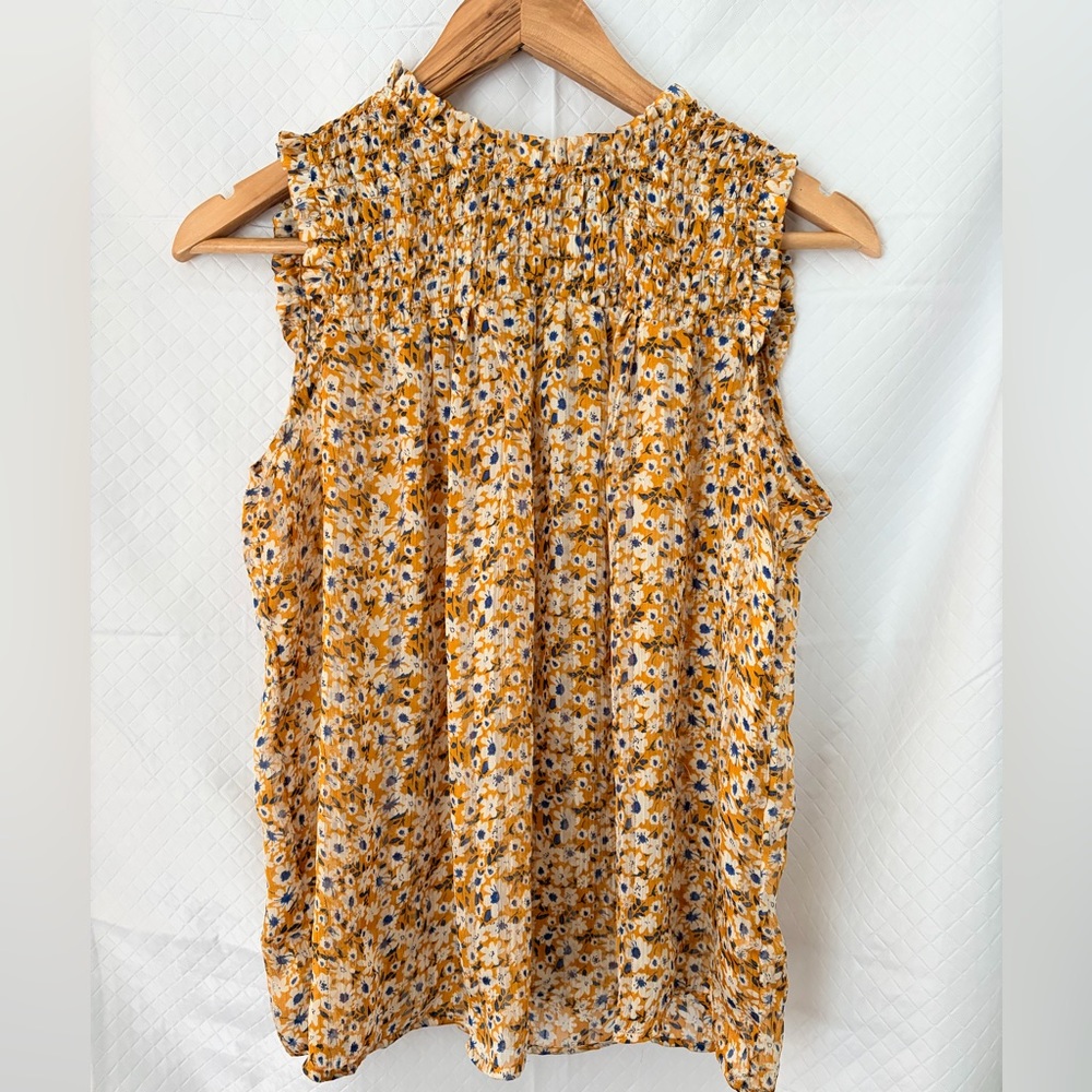 RACHEL Rachel Roy Yellow Floral Smocked Sleeveless Top